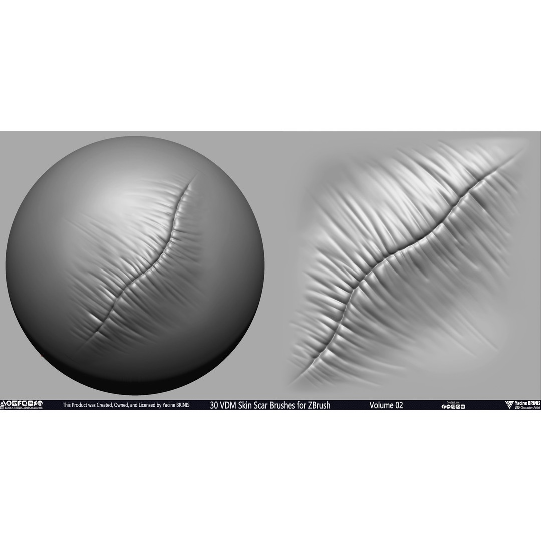 VDM Skin Scar Brushes 3D Model – ZBrush Texture Pack, 30 Brushes - View 33