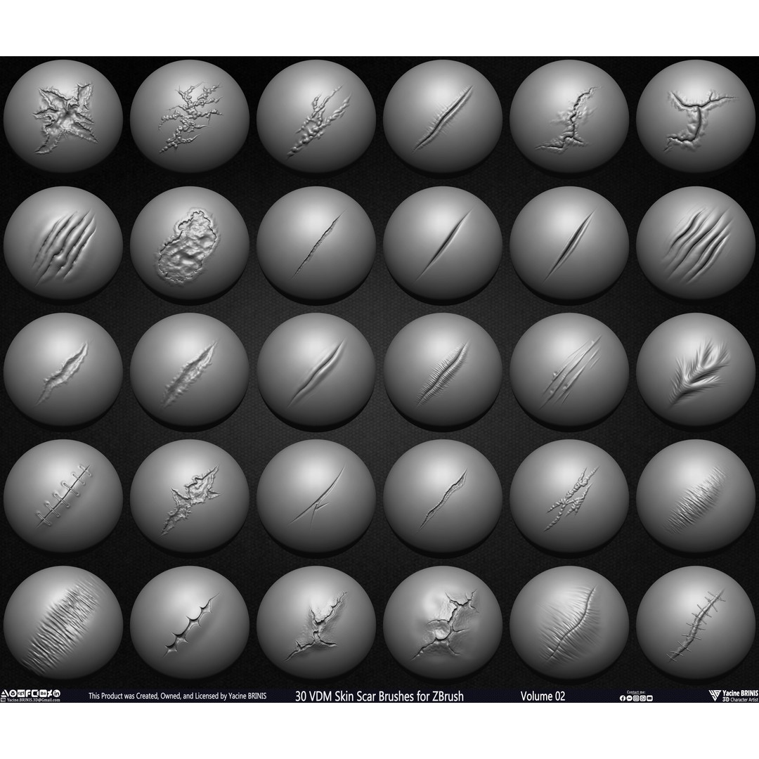 VDM Skin Scar Brushes 3D Model – ZBrush Texture Pack, 30 Brushes - View 4