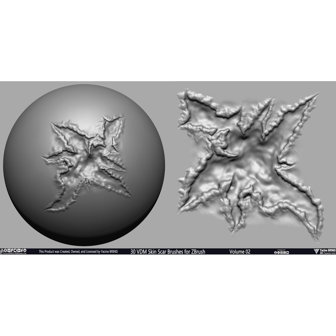 VDM Skin Scar Brushes 3D Model – ZBrush Texture Pack, 30 Brushes - View 5