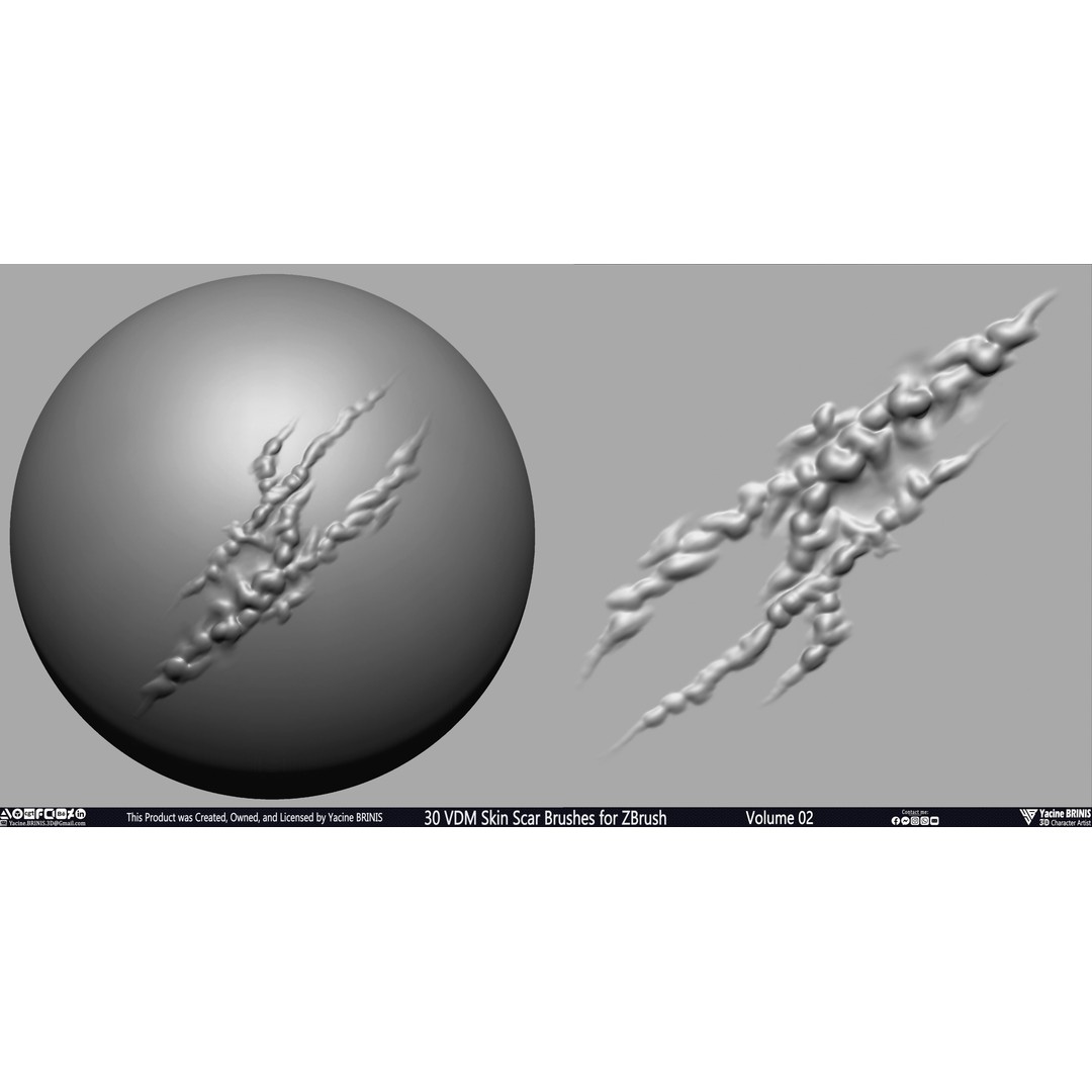VDM Skin Scar Brushes 3D Model – ZBrush Texture Pack, 30 Brushes - View 7