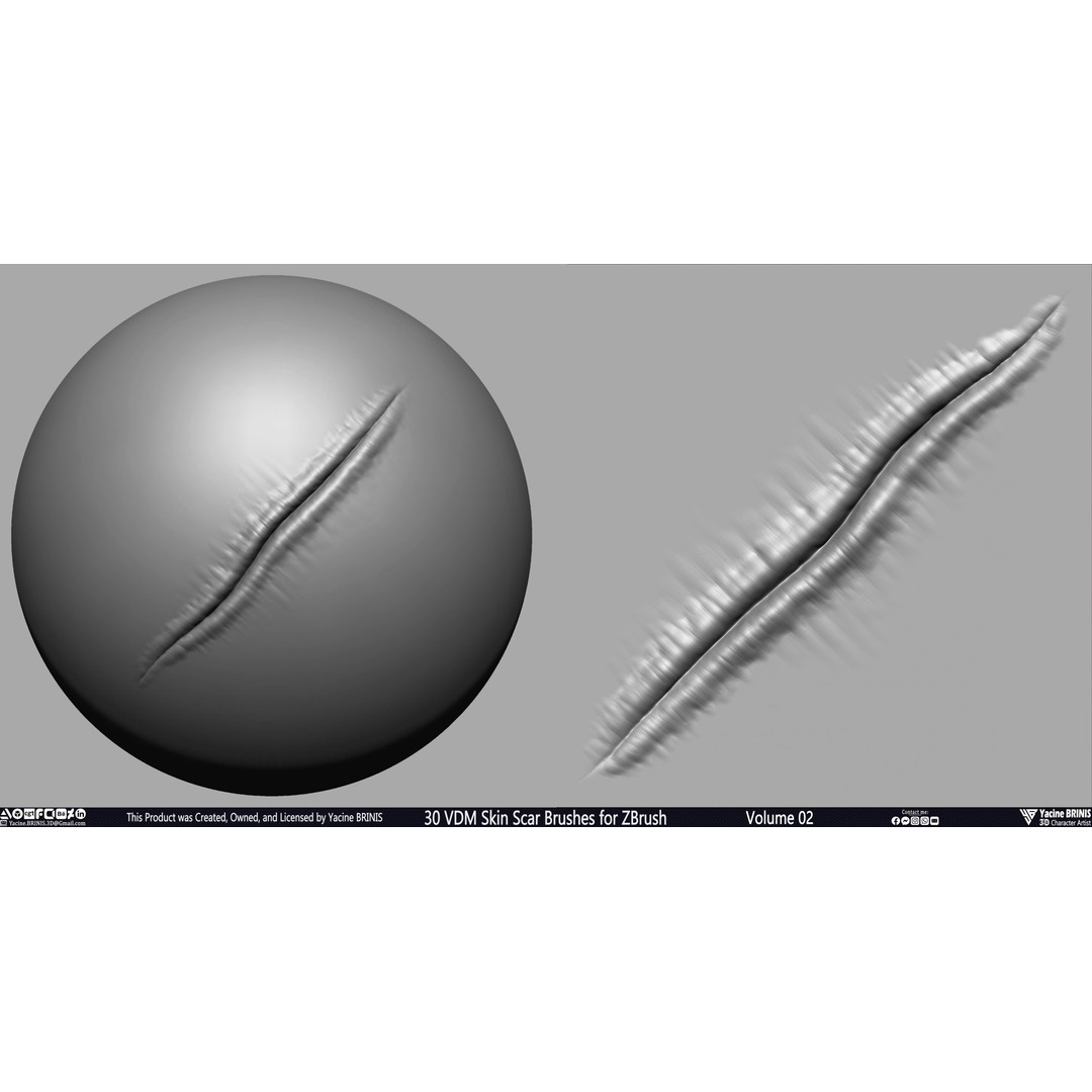 VDM Skin Scar Brushes 3D Model – ZBrush Texture Pack, 30 Brushes - View 8