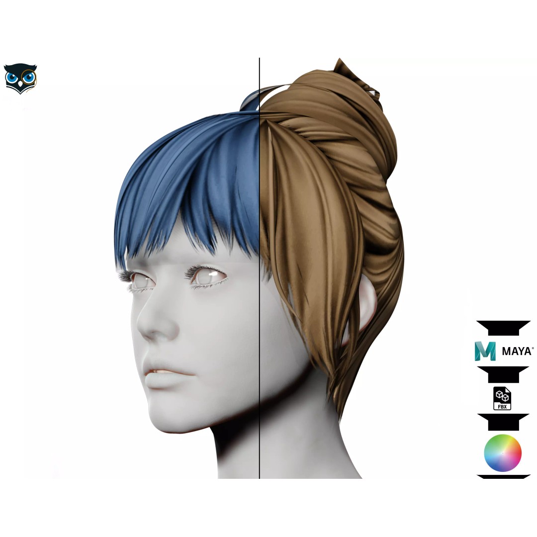 Female Hair 3D Model – Low Poly Realistic Hairstyle, Editable FBX - View 2
