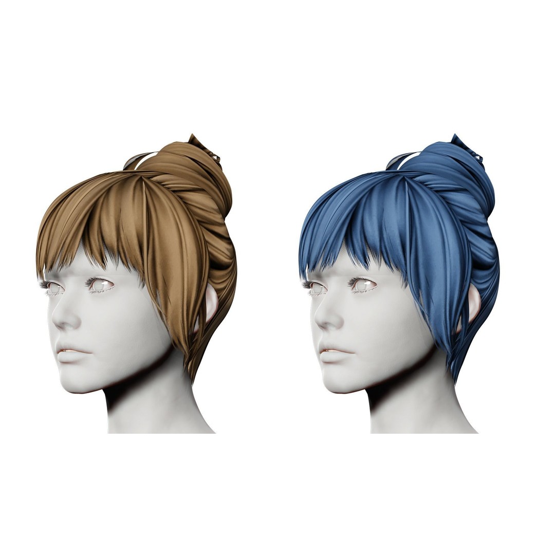 Female Hair 3D Model – Low Poly Realistic Hairstyle, Editable FBX - View 3