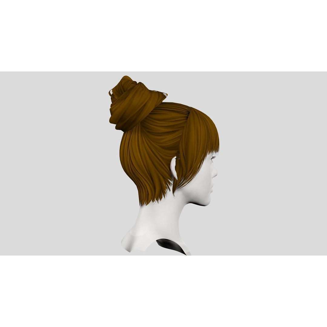 Female Hair 3D Model – Low Poly Realistic Hairstyle, Editable FBX - View 8