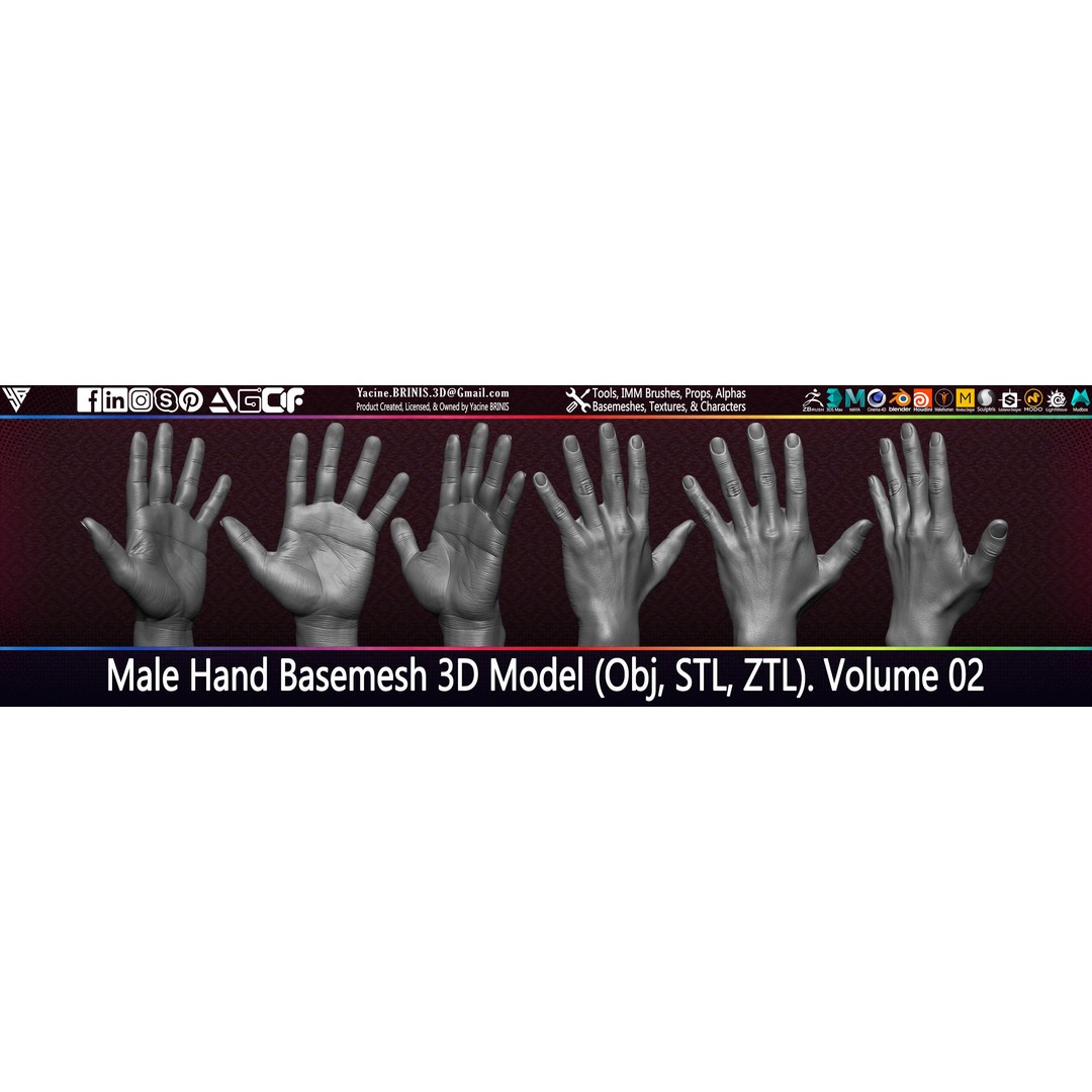 Male Hand 3D Model – Low Poly BaseMesh for Character Design - View 20