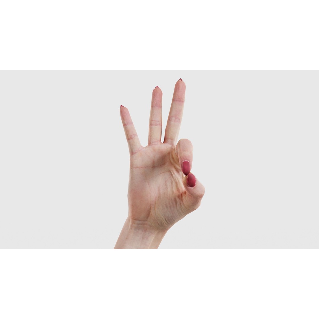 Woman Hand Sign Alphabet F 3D Model – Low Poly PBR Asset, FBX