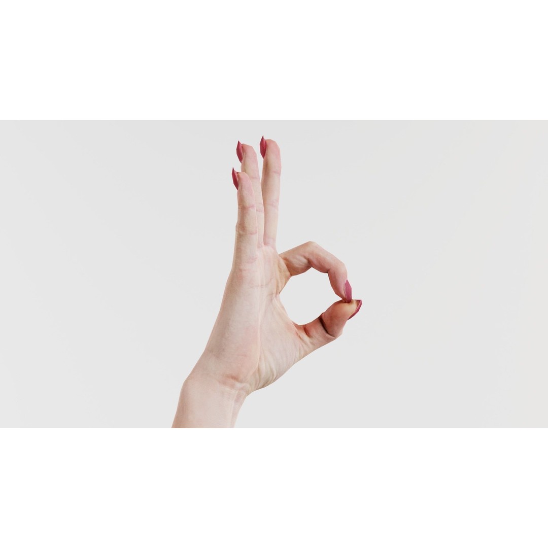 Woman Hand Sign Alphabet F 3D Model – Low Poly PBR Asset, FBX - View 10