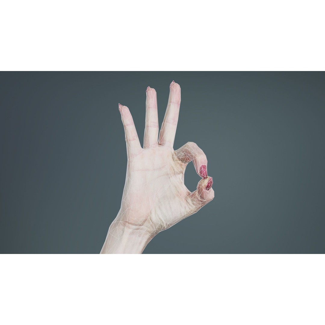Woman Hand Sign Alphabet F 3D Model – Low Poly PBR Asset, FBX - View 11