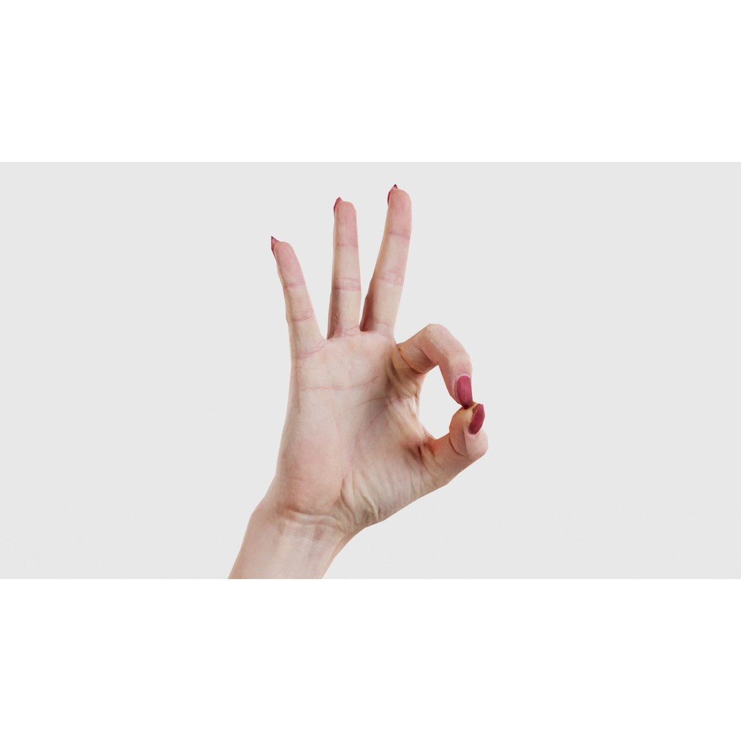 Woman Hand Sign Alphabet F 3D Model – Low Poly PBR Asset, FBX - View 17