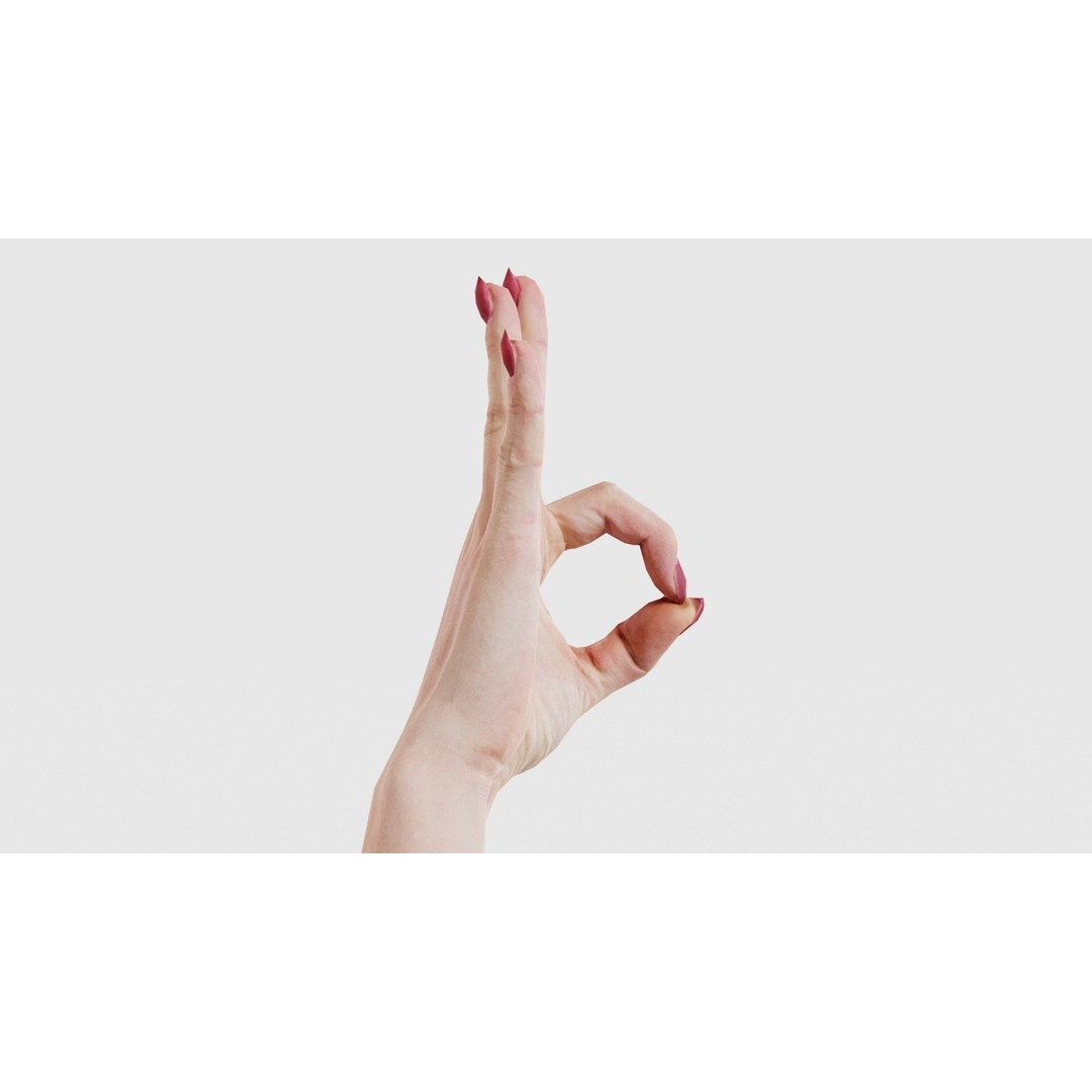 Woman Hand Sign Alphabet F 3D Model – Low Poly PBR Asset, FBX - View 19