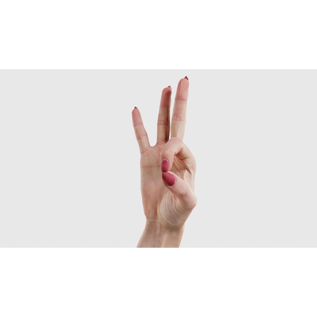 Woman Hand Sign Alphabet F 3D Model – Low Poly PBR Asset, FBX - View 27