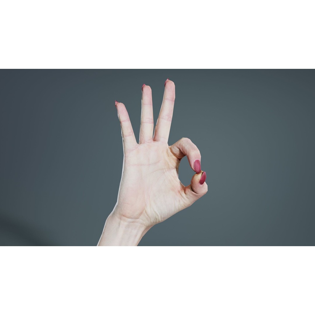 Woman Hand Sign Alphabet F 3D Model – Low Poly PBR Asset, FBX - View 4