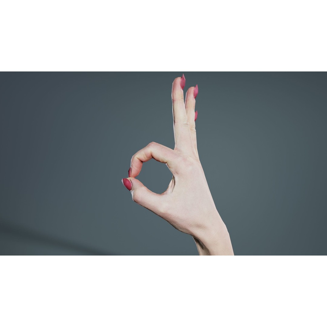 Woman Hand Sign Alphabet F 3D Model – Low Poly PBR Asset, FBX - View 6