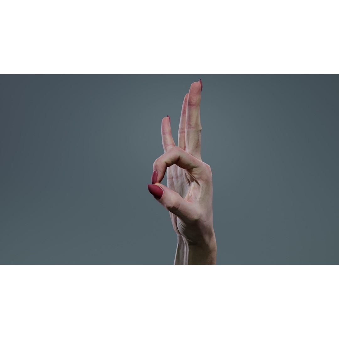 Woman Hand Sign Alphabet F 3D Model – Low Poly PBR Asset, FBX - View 8