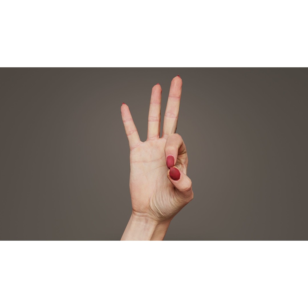 Woman Hand Sign Alphabet F 3D Model – Low Poly PBR Asset, FBX - View 9