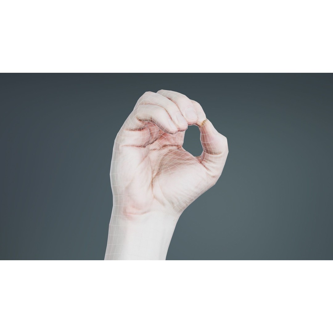 Male Hand Finger Alphabet O 3D Model – Low Poly Character, FBX, Blender - View 11