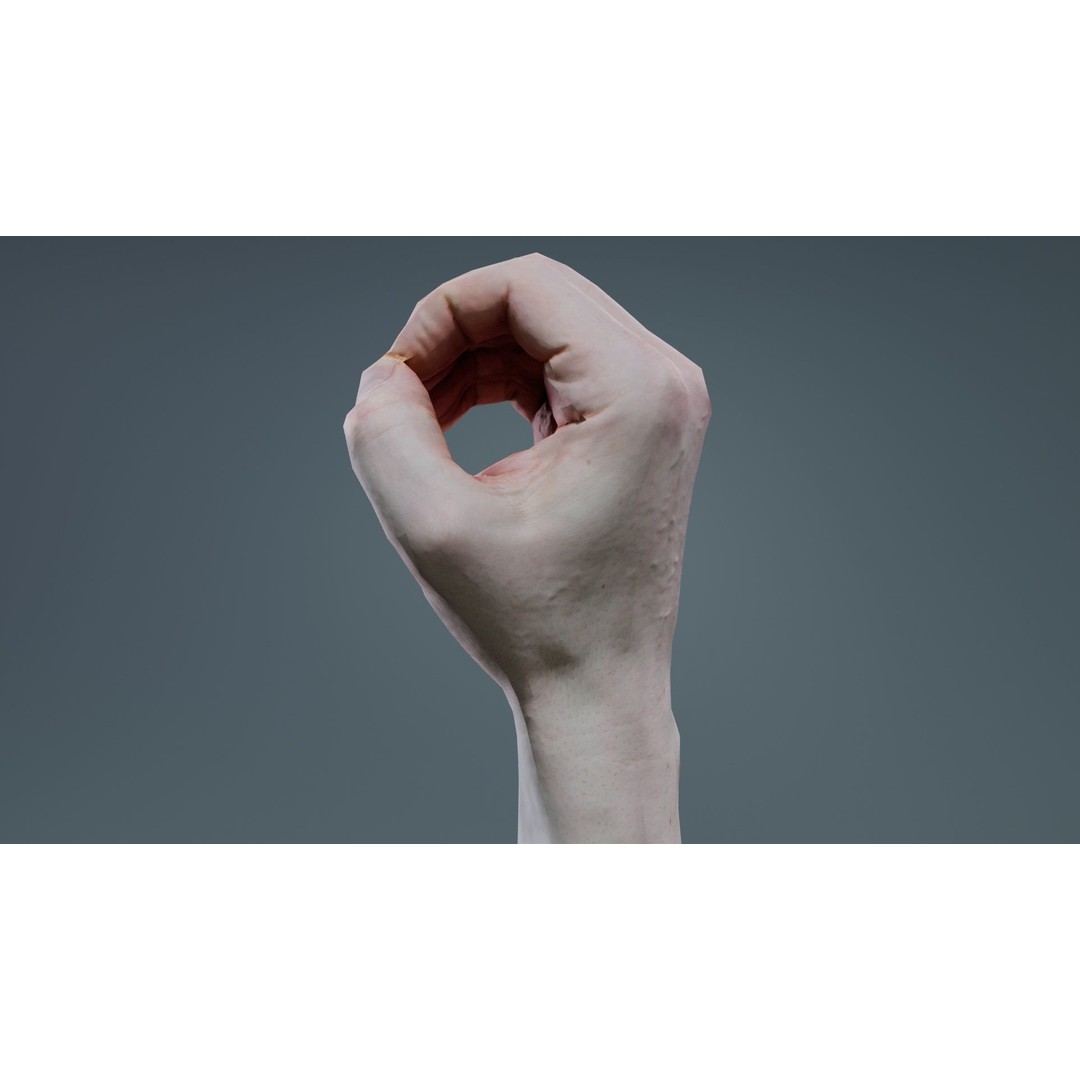 Male Hand Finger Alphabet O 3D Model – Low Poly Character, FBX, Blender - View 3