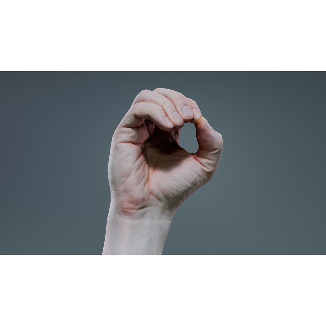 Male Hand Finger Alphabet O 3D Model – Low Poly Character, FBX, Blender - View 6