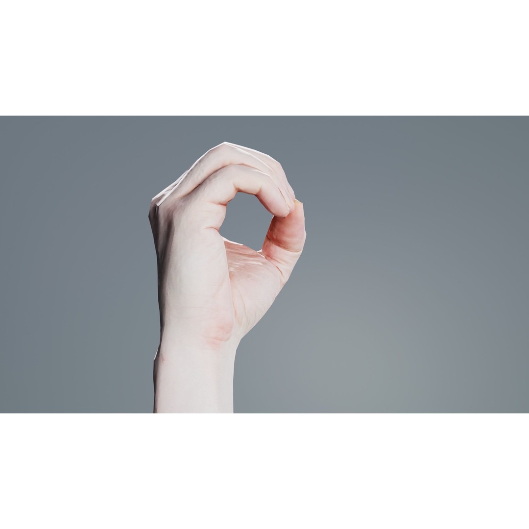 Male Hand Finger Alphabet O 3D Model – Low Poly Character, FBX, Blender - View 9