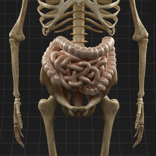 Complete Skeleton and Anatomy Intestine 3D Model – Medical Character Asset, FBX, OBJ - View 3