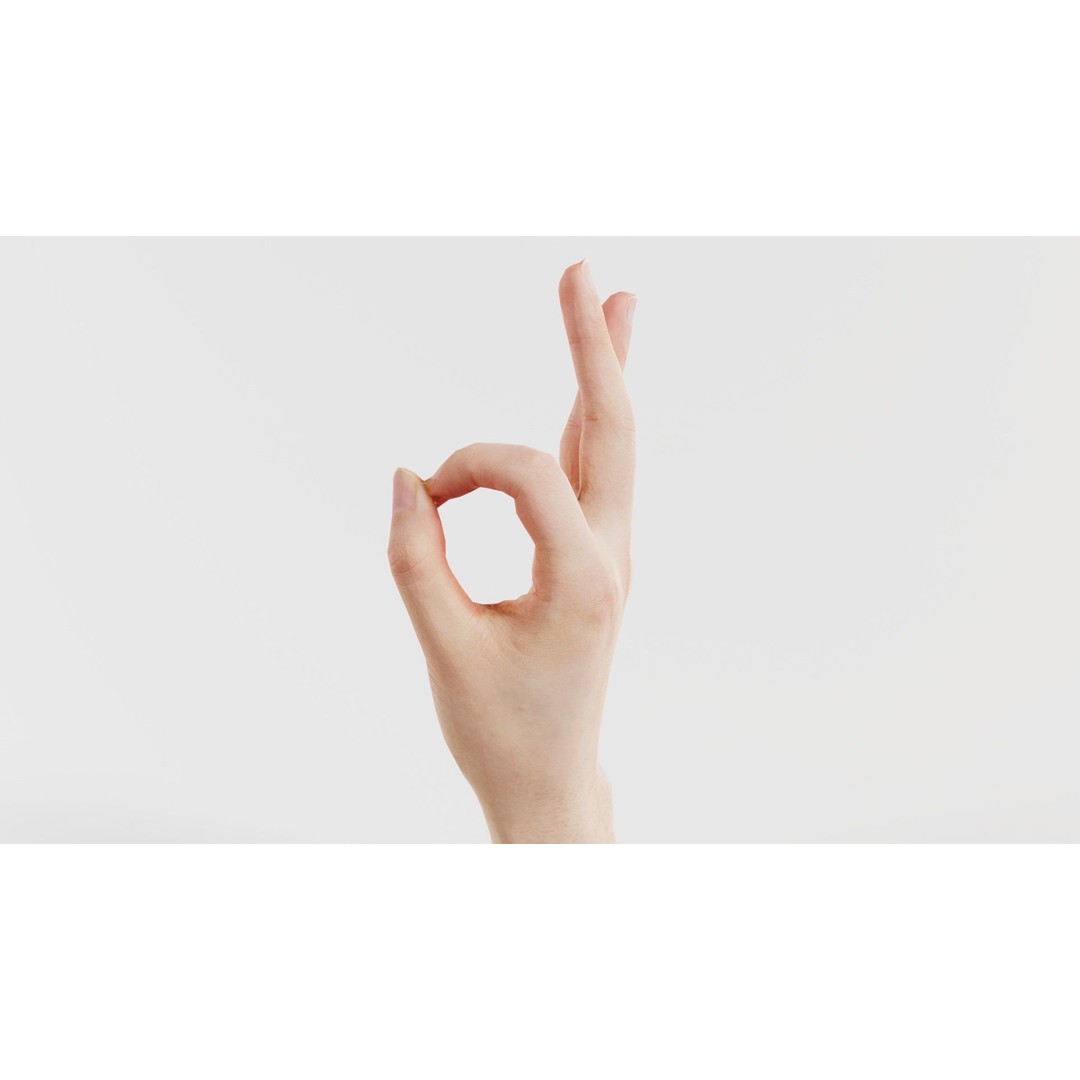 Finger Alphabet F 3D Model – Low Poly Hand Gesture, FBX, Blender - View 7
