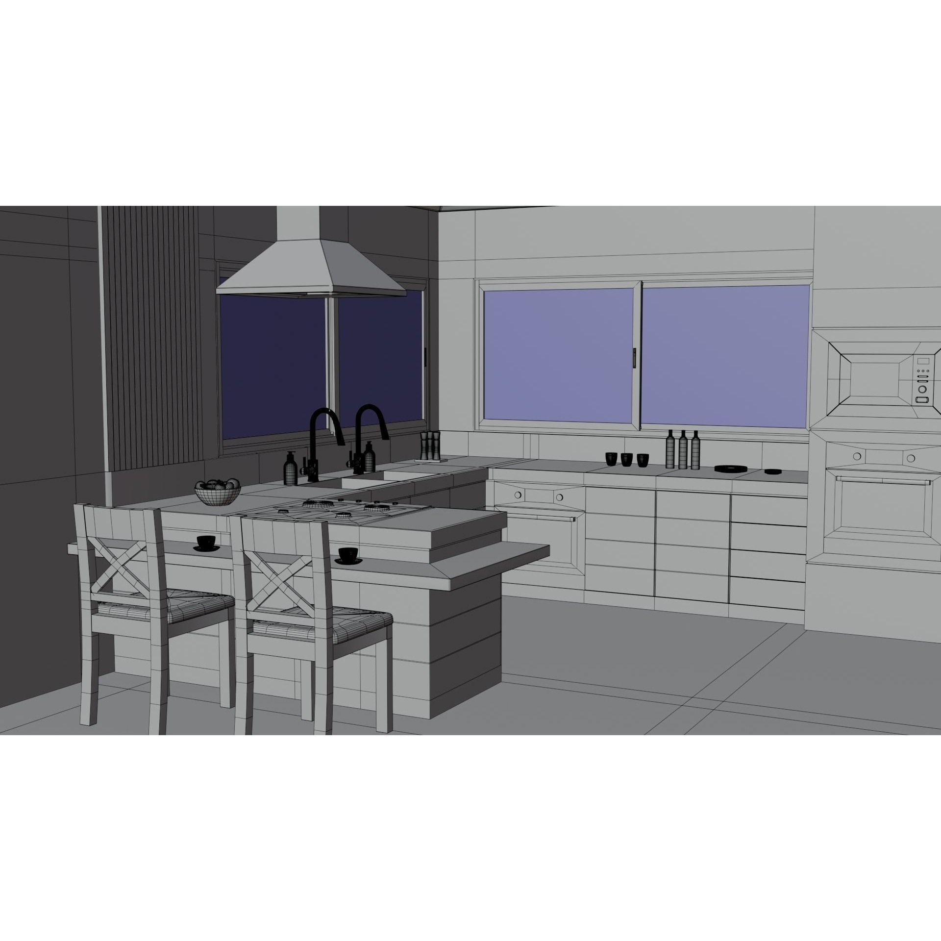 Modern Kitchen Interior - Low-Poly Game-Ready 3D Model - View 22