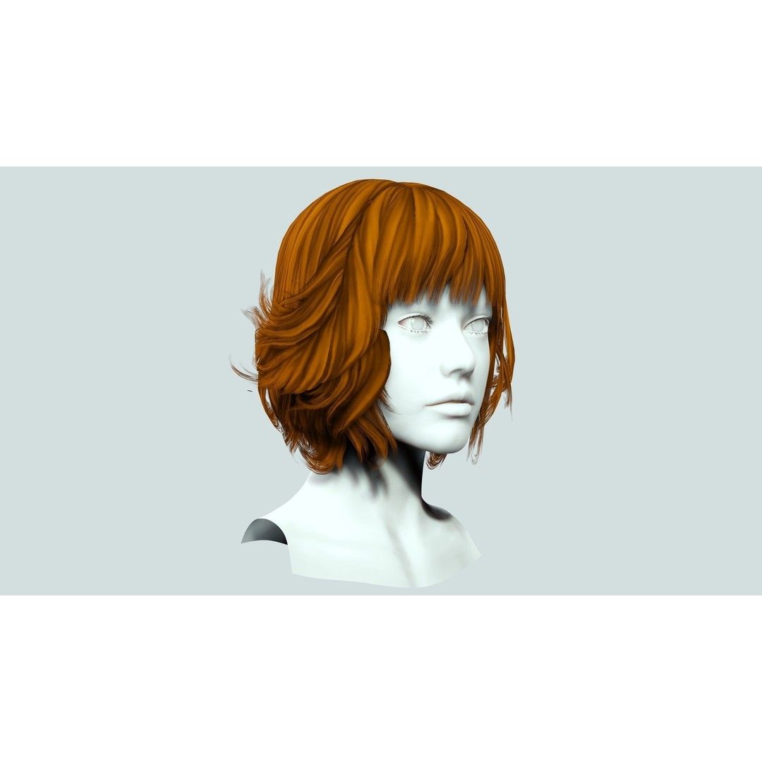 Layered Bob Hair 3D Model – Low Poly Realistic Hair, FBX, PBR - View 10