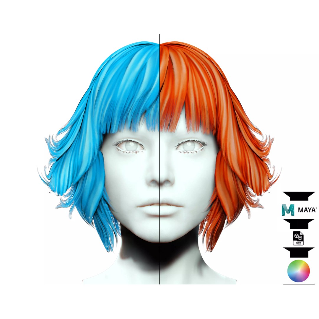Layered Bob Hair 3D Model – Low Poly Realistic Hair, FBX, PBR - View 2