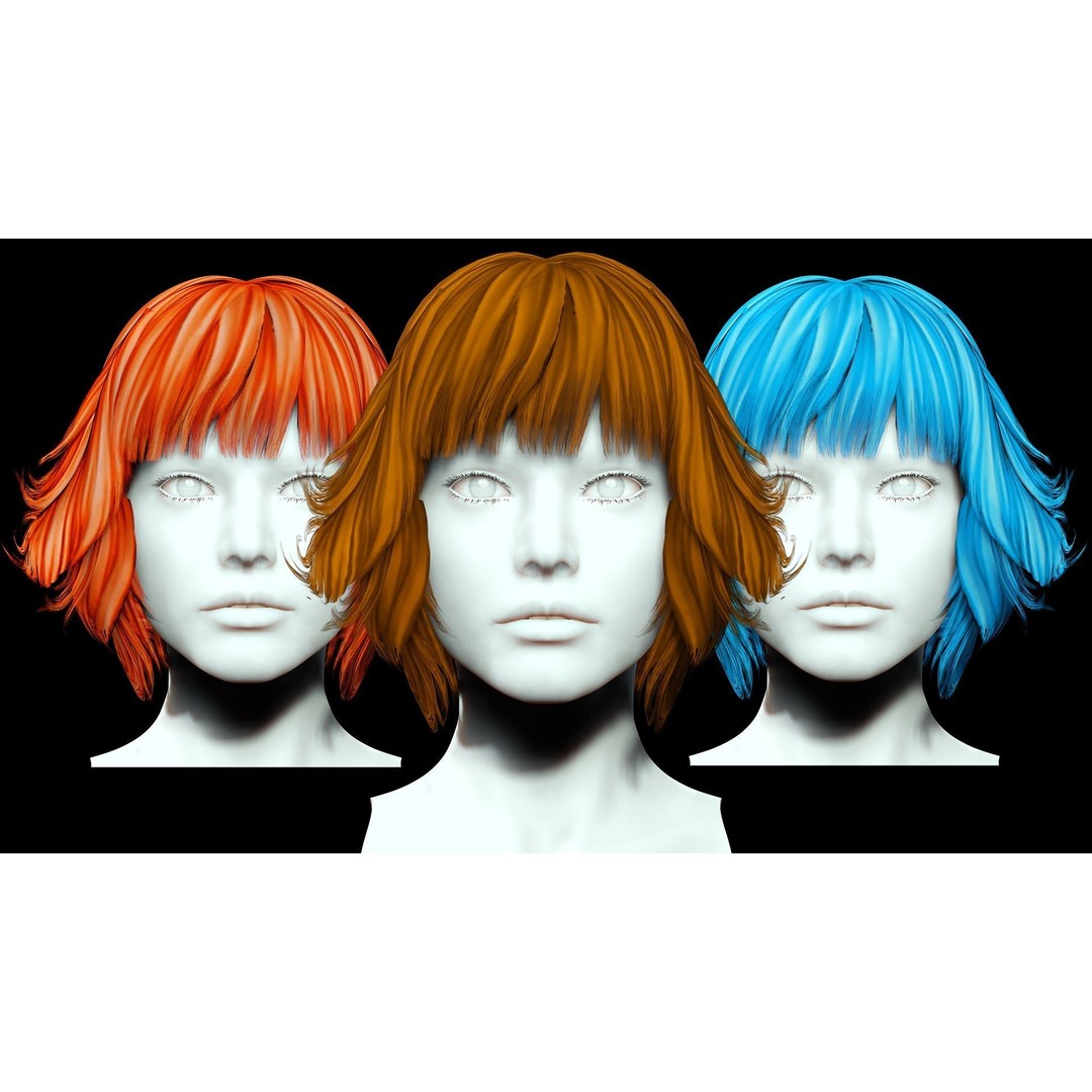 Layered Bob Hair 3D Model – Low Poly Realistic Hair, FBX, PBR - View 3