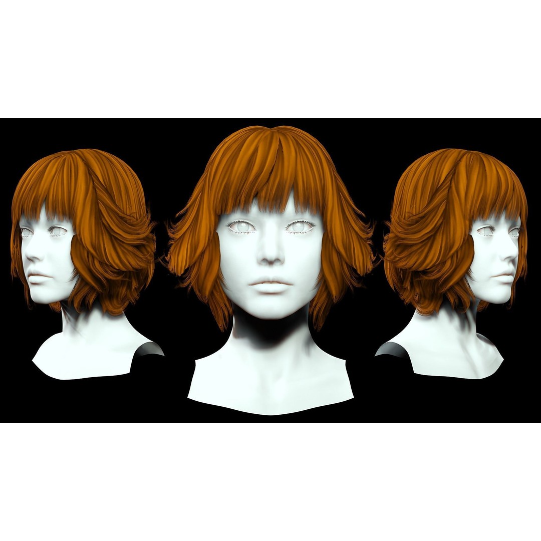Layered Bob Hair 3D Model – Low Poly Realistic Hair, FBX, PBR - View 4