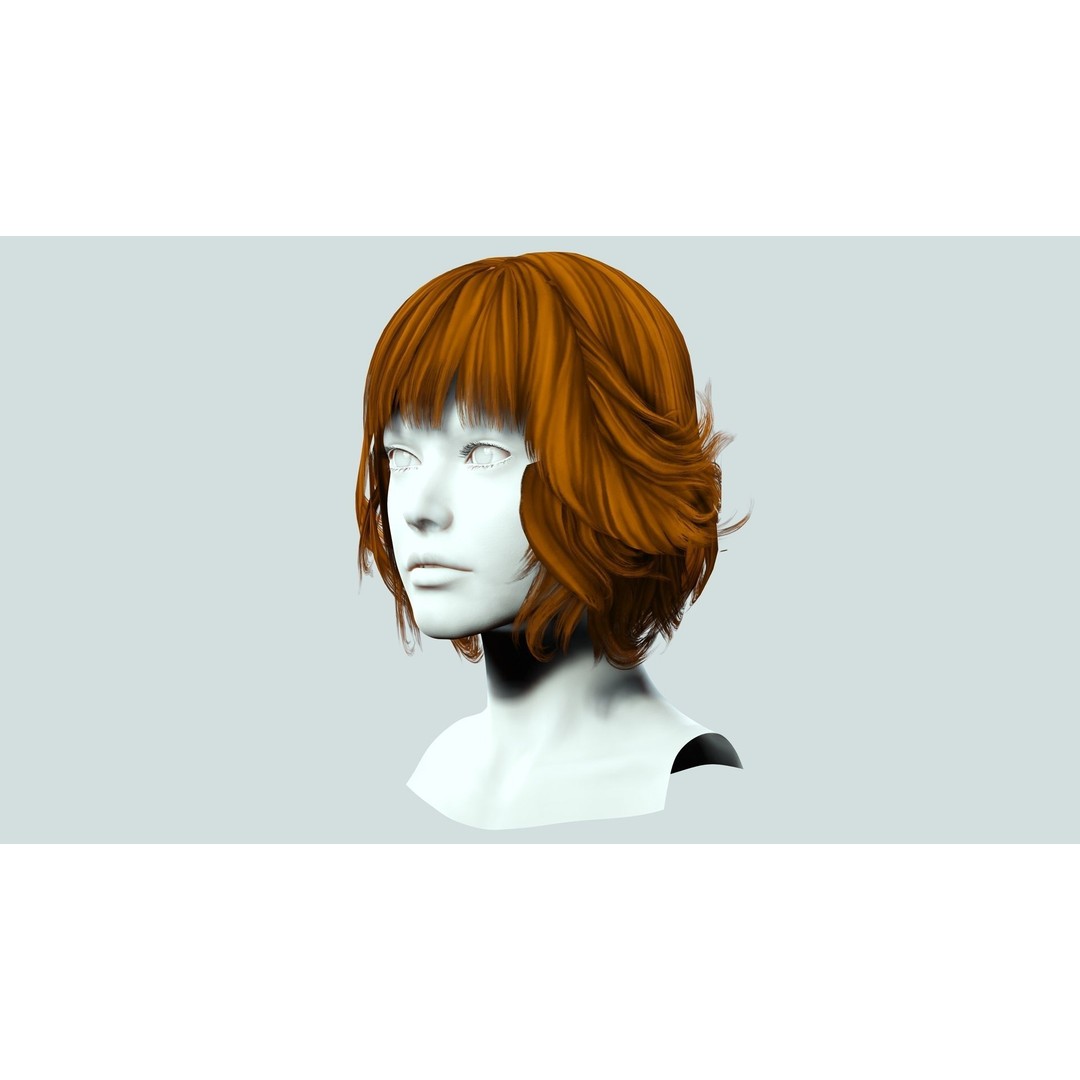Layered Bob Hair 3D Model – Low Poly Realistic Hair, FBX, PBR - View 6