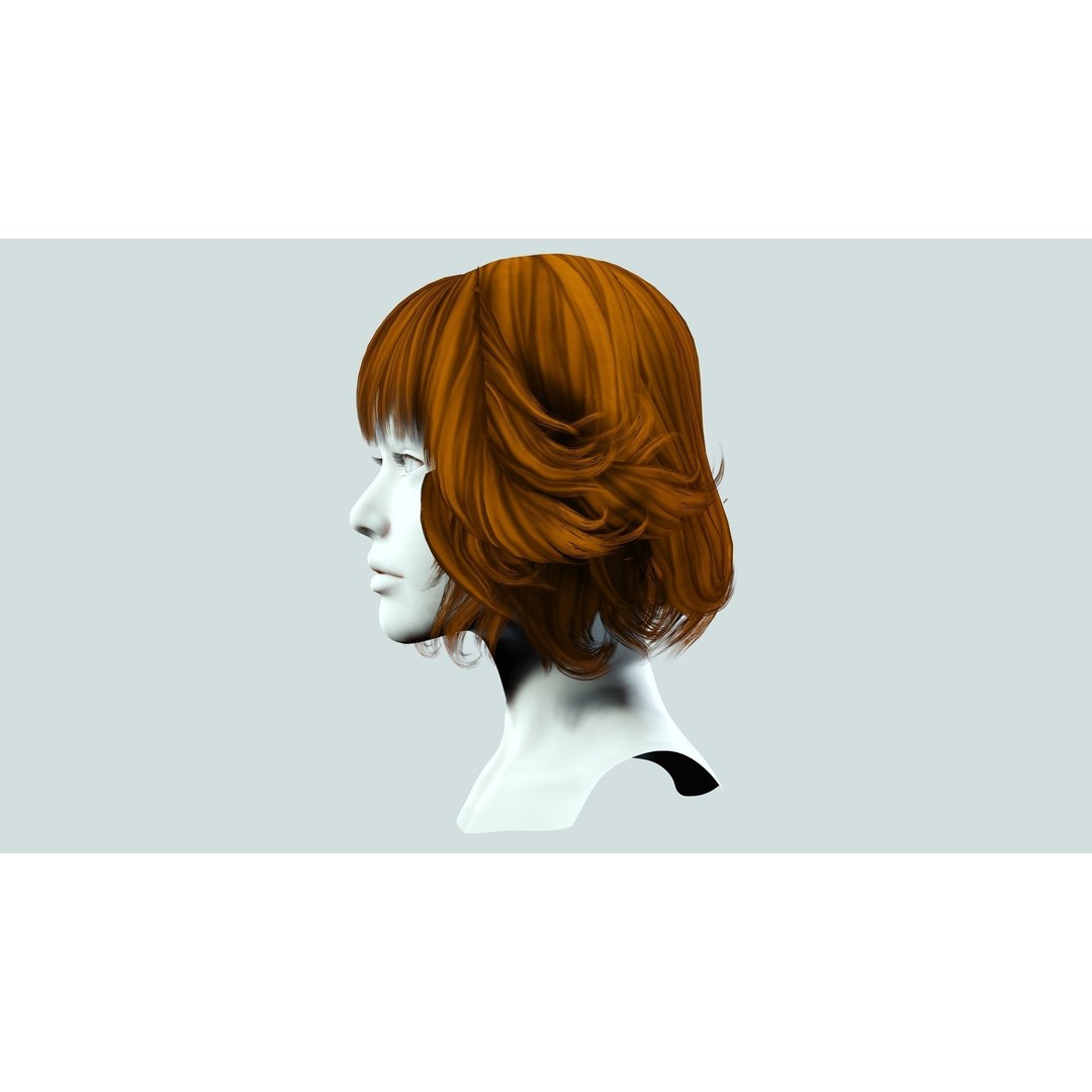 Layered Bob Hair 3D Model – Low Poly Realistic Hair, FBX, PBR - View 7