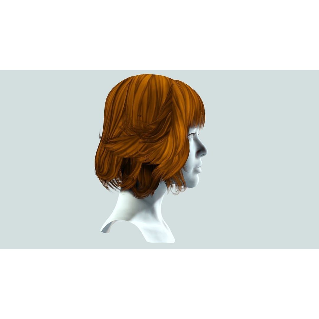 Layered Bob Hair 3D Model – Low Poly Realistic Hair, FBX, PBR - View 9