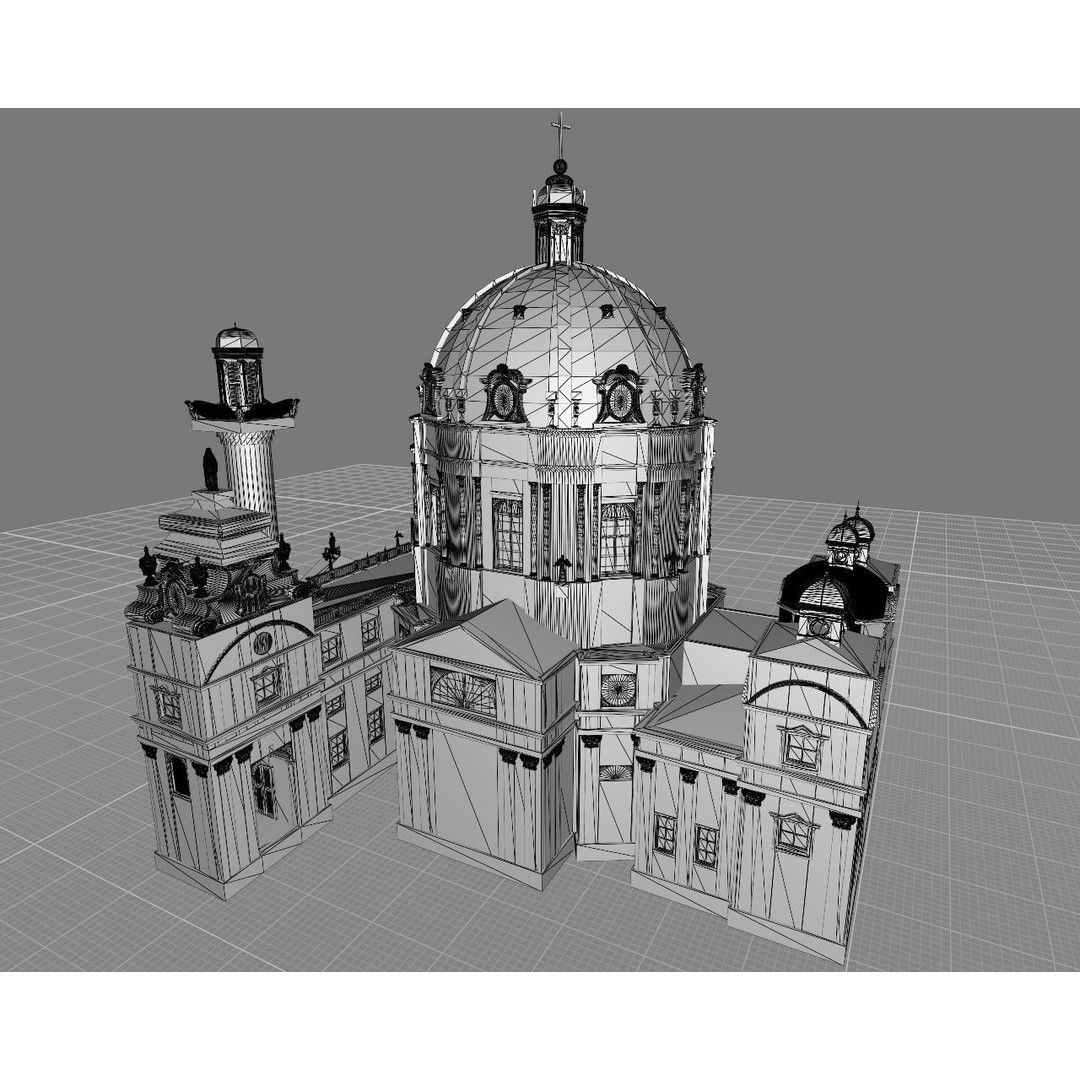 Karlskirche 3D Model – Baroque Church Architecture, FBX & OBJ - View 10