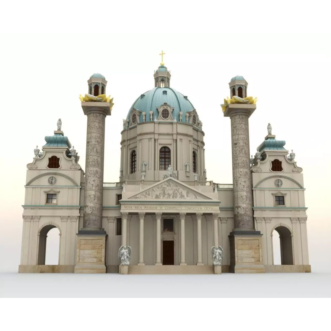 Karlskirche 3D Model – Baroque Church Architecture, FBX & OBJ - View 2