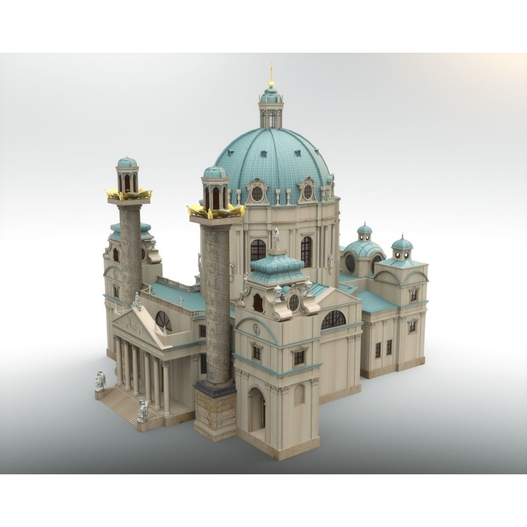 Karlskirche 3D Model – Baroque Church Architecture, FBX & OBJ - View 3