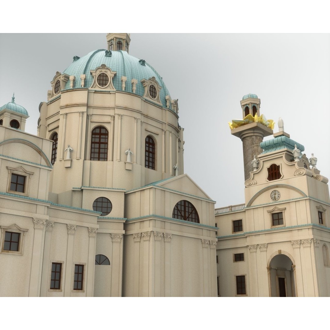 Karlskirche 3D Model – Baroque Church Architecture, FBX & OBJ - View 5