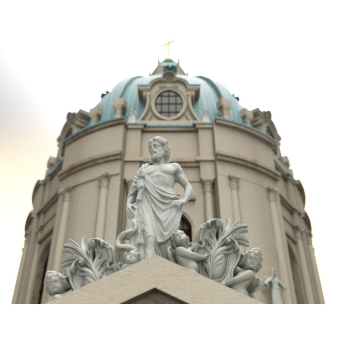 Karlskirche 3D Model – Baroque Church Architecture, FBX & OBJ - View 6