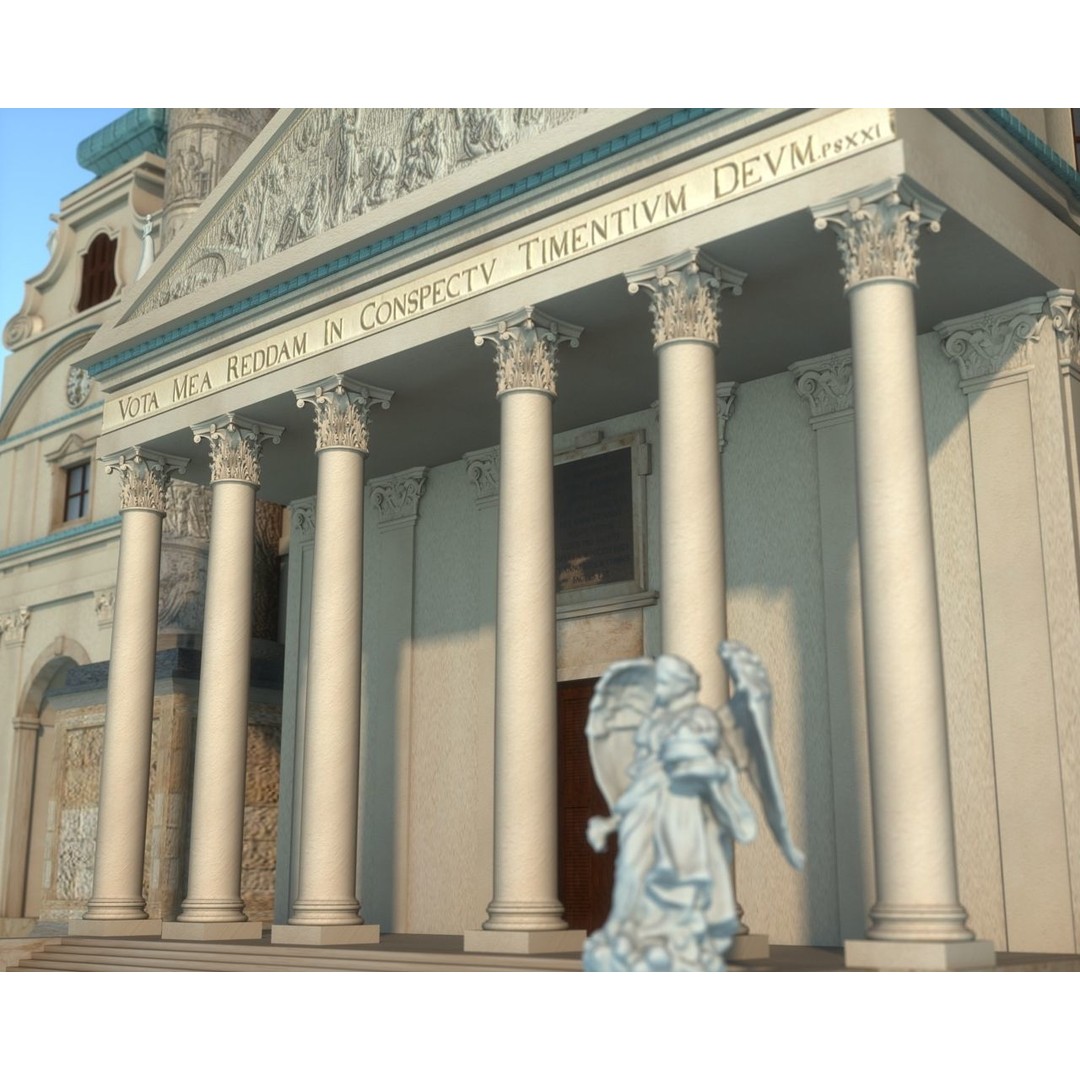 Karlskirche 3D Model – Baroque Church Architecture, FBX & OBJ - View 7