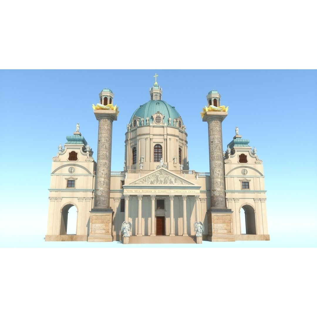 Karlskirche 3D Model – Baroque Church Architecture, FBX & OBJ - View 8