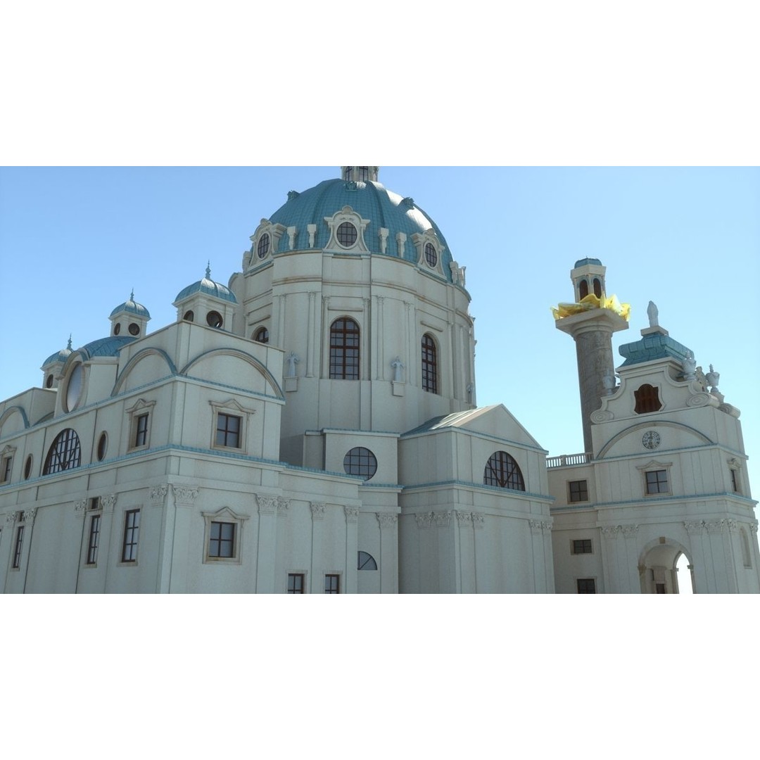 Karlskirche 3D Model – Baroque Church Architecture, FBX & OBJ - View 9