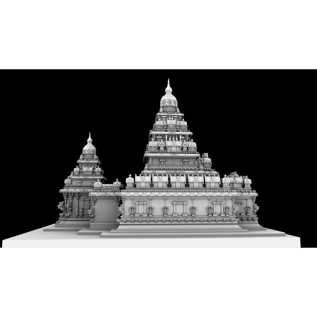 Mamallapuram Shore Temple 3D Model – High Poly Architectural Asset, FBX, Blender - View 3