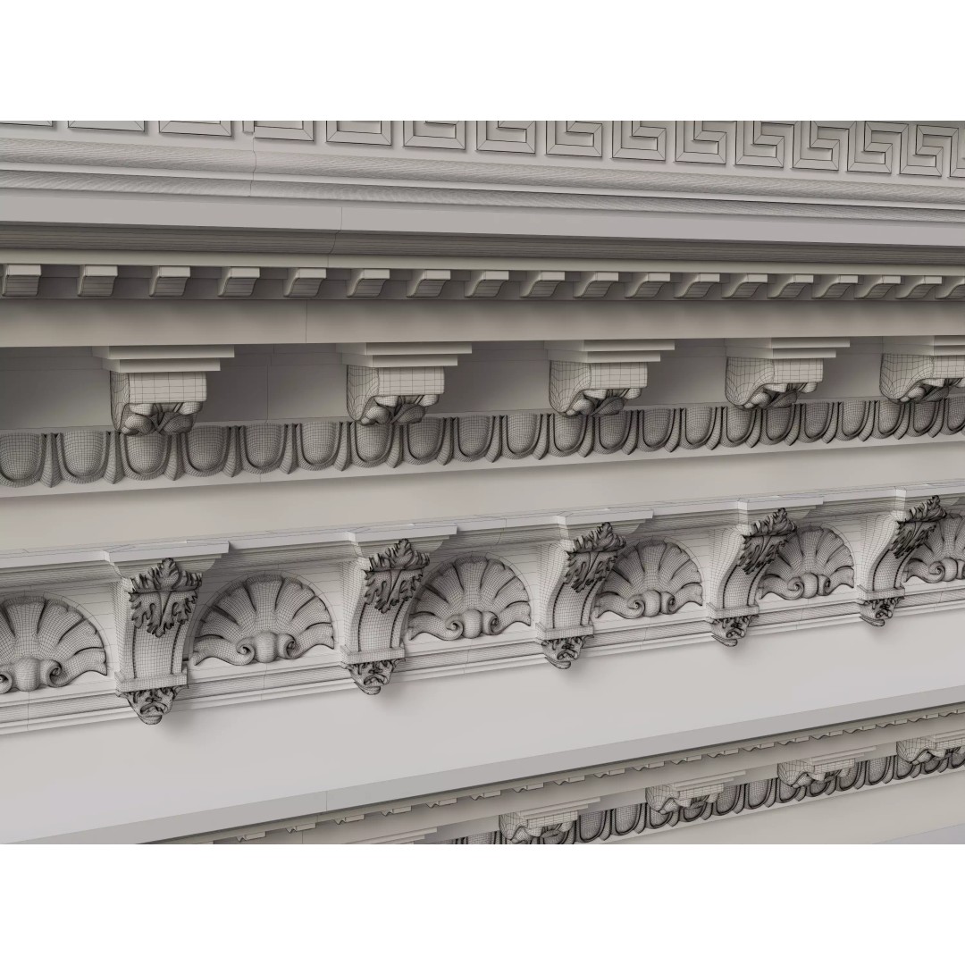 Architectural Cornice Moldings 3D Model – Classic Decorative Elements, FBX, OBJ - View 11