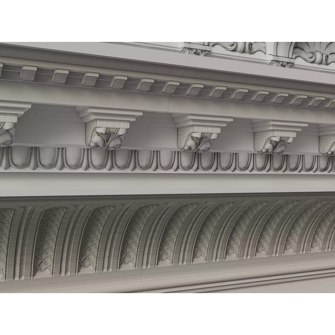 Architectural Cornice Moldings 3D Model – Classic Decorative Elements, FBX, OBJ - View 12