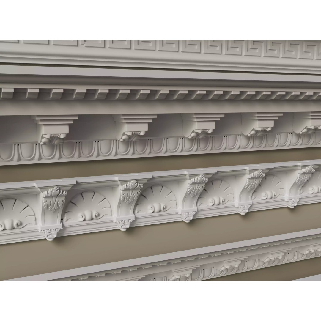 Architectural Cornice Moldings 3D Model – Classic Decorative Elements, FBX, OBJ - View 3