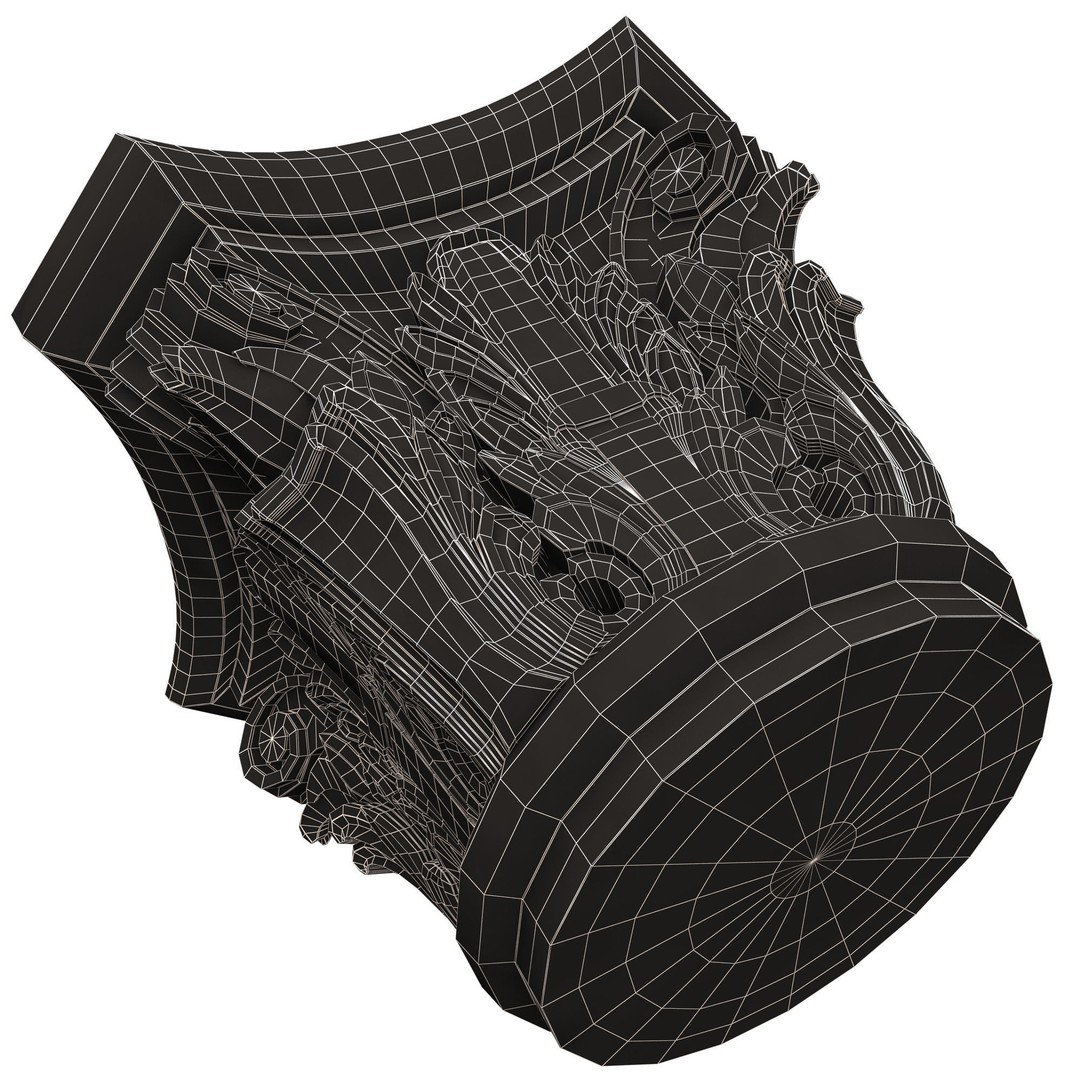 Carved Capital 3D Model – Low Poly Architectural Decoration, FBX, OBJ