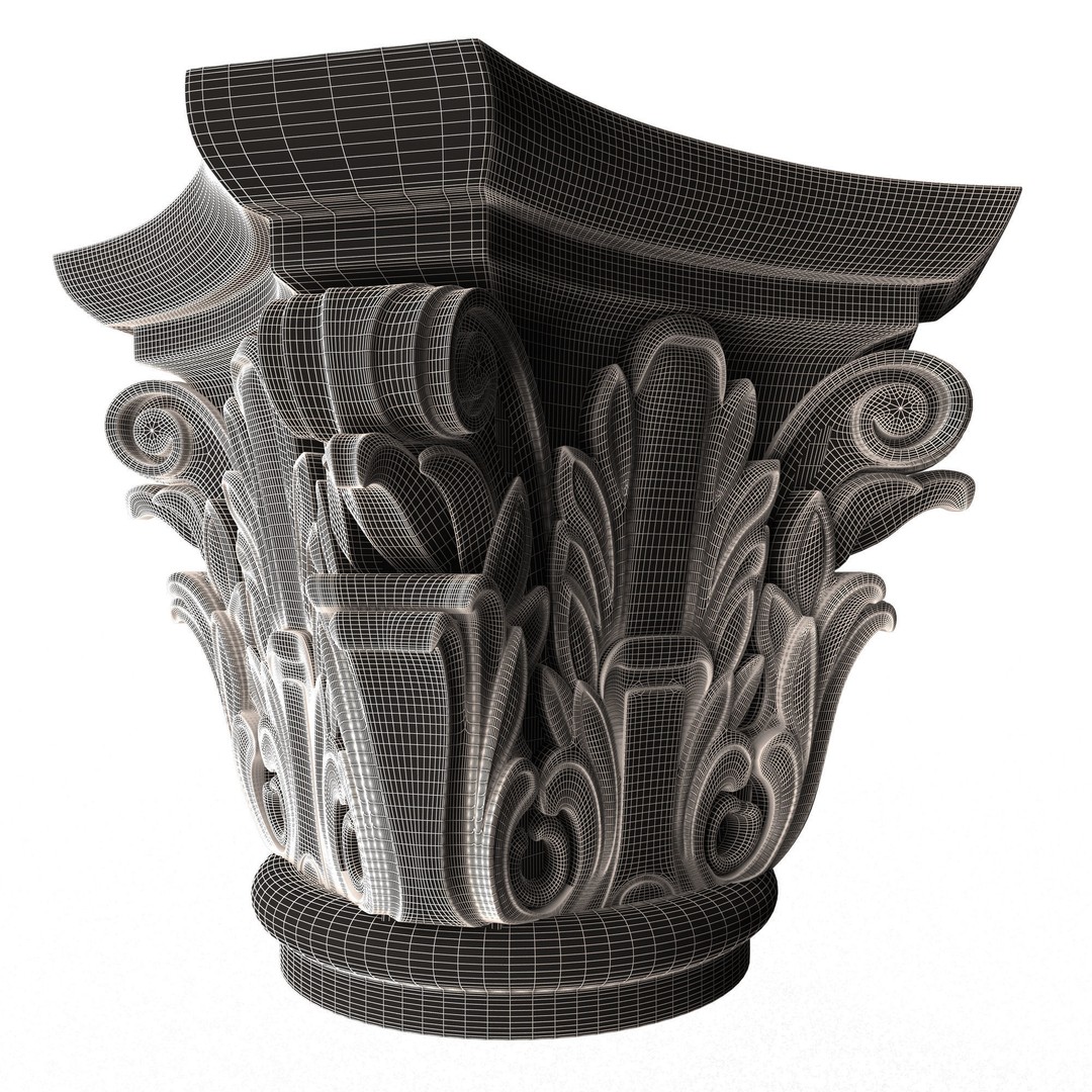 Carved Capital 3D Model – Low Poly Architectural Decoration, FBX, OBJ - View 10