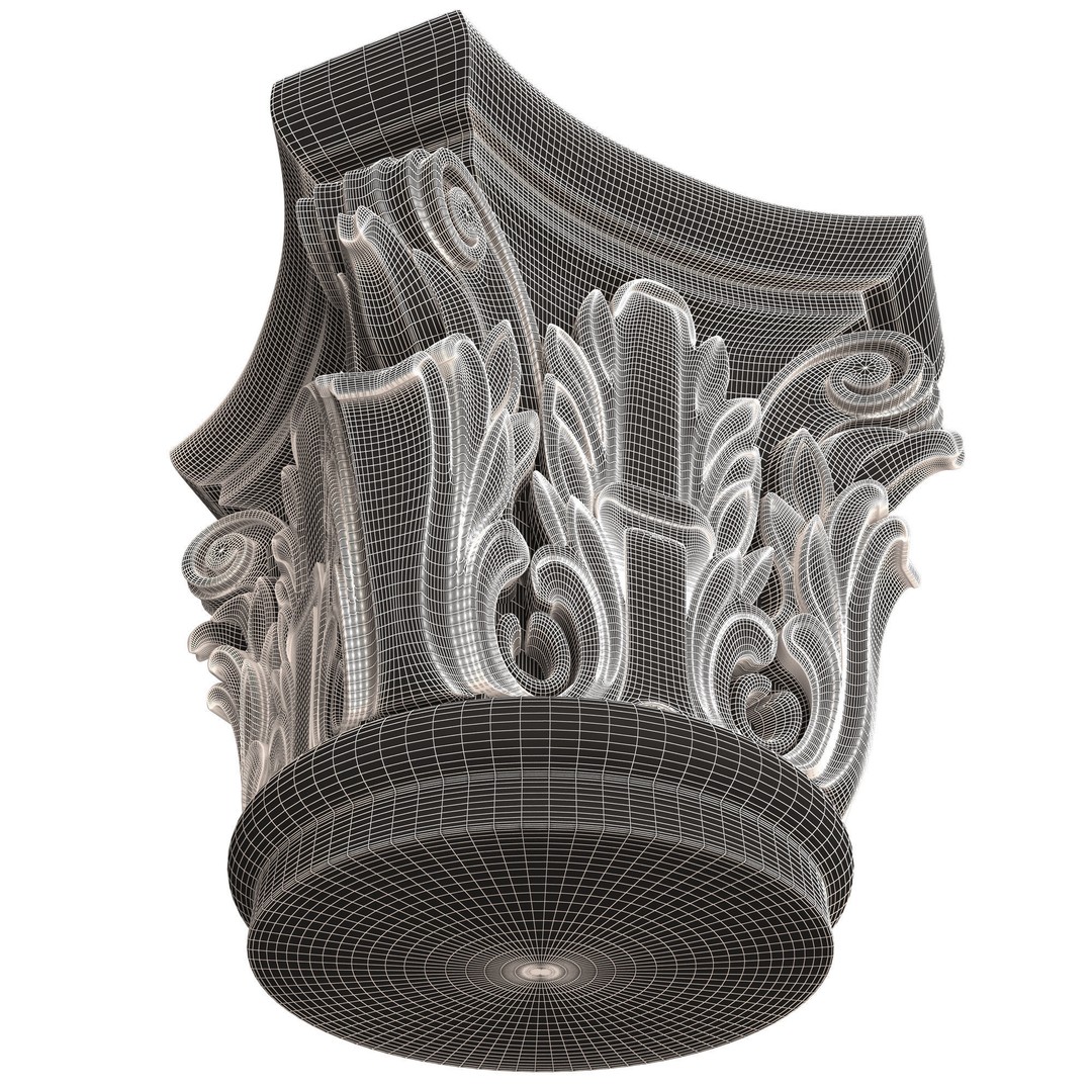 Carved Capital 3D Model – Low Poly Architectural Decoration, FBX, OBJ - View 11
