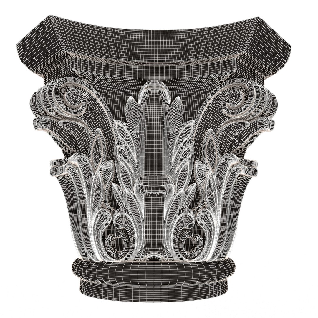 Carved Capital 3D Model – Low Poly Architectural Decoration, FBX, OBJ - View 12