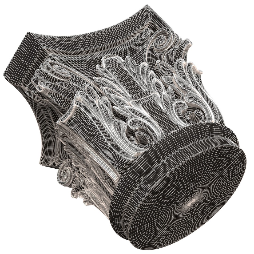 Carved Capital 3D Model – Low Poly Architectural Decoration, FBX, OBJ - View 13